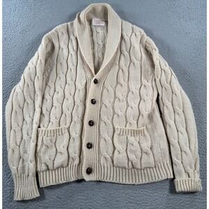VTG Thane Cardigan‎ Fisherman Sweater Men's XL Beige Acrylic Cable Knit Grandpa